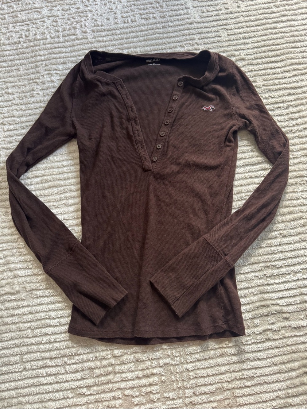 Hollister Brown Ribbed Henley Long-Sleeve Top
